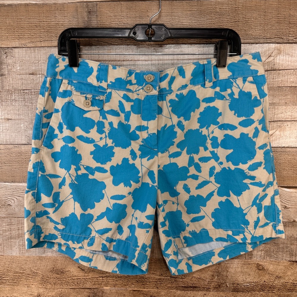 Ann Taylor LOFT NWT Womens Floral Print Shorts Khaki Blue Original Straight Sz 8
